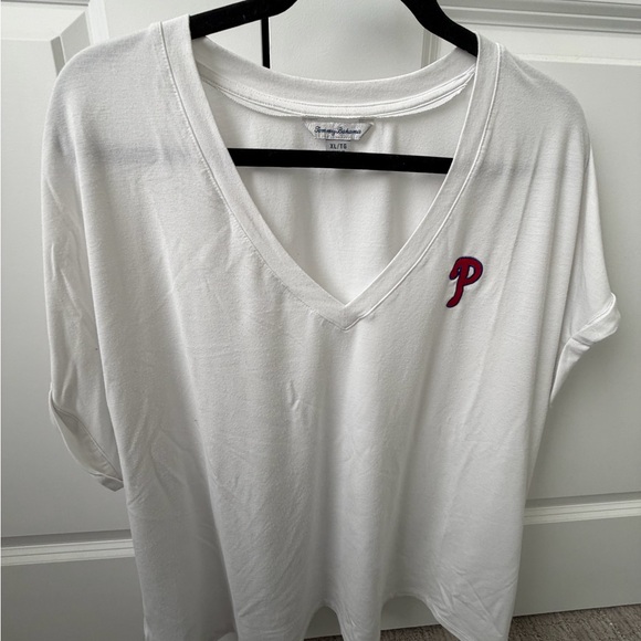 Tommy Bahama Tops - Tommy Bahama White V-Neck Kauai Tee with Phillies Logo